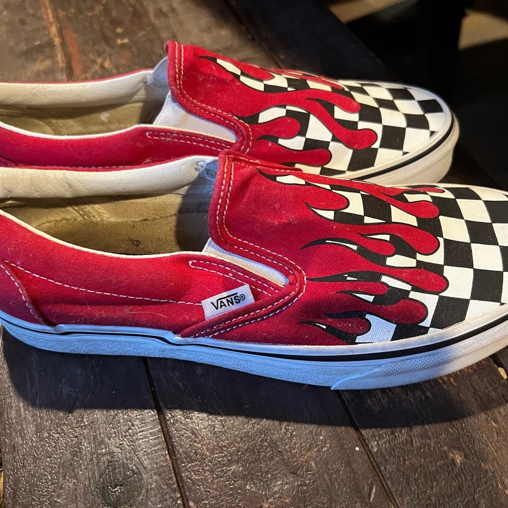 Vans Red Flame Checkered Slip-On Shoes